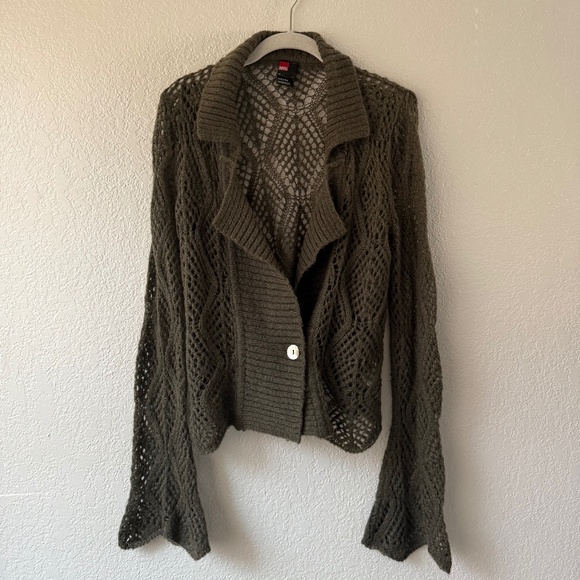 Diesel Sweaters - DIESEL Women’s Green Crochet Cardigan Sweater with Wool Mohair Made in Italy S